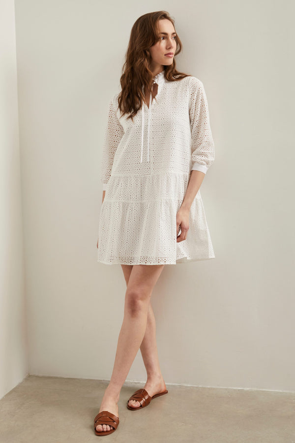 Eyelet dress with frill