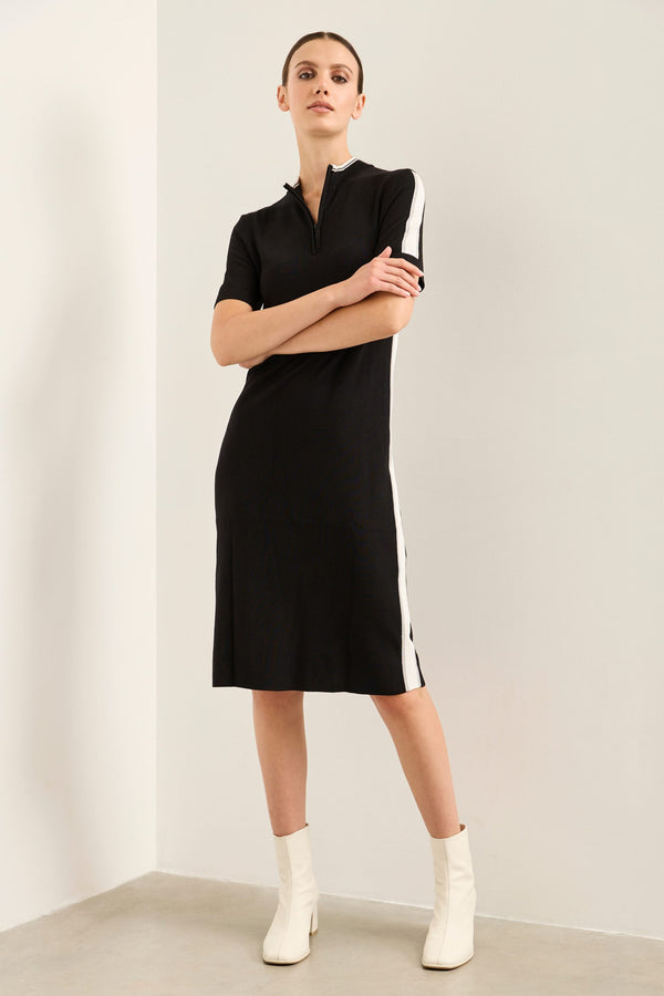 Fitted Rib Dress With Zipped Mock Neck
