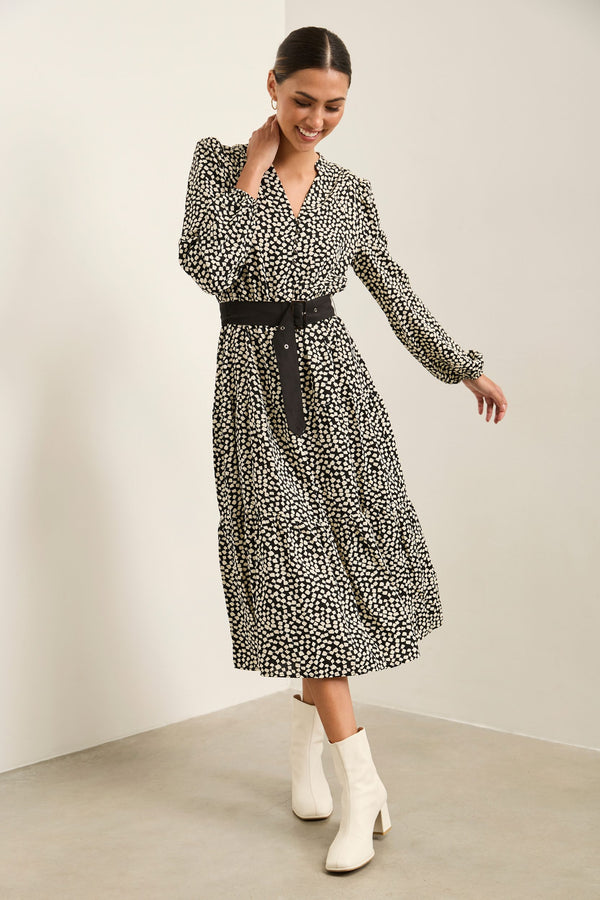 Fluid Printed Dress With Belt