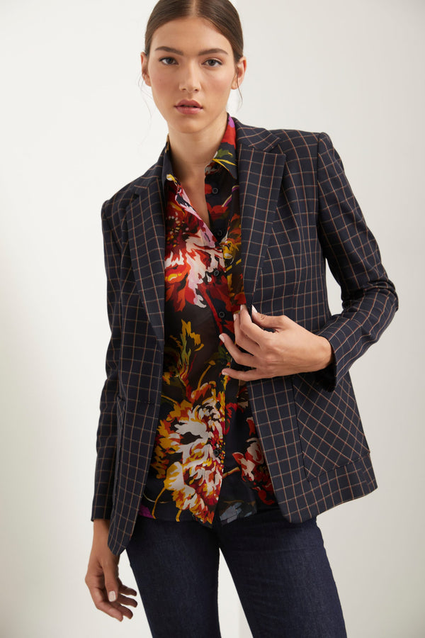 Windowpane fitted blazer with applied pockets