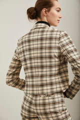 Cropped oversized plaid blazer