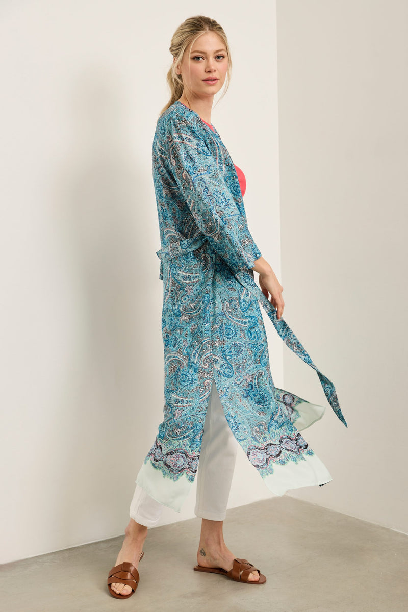Veston kimono long à imprimé