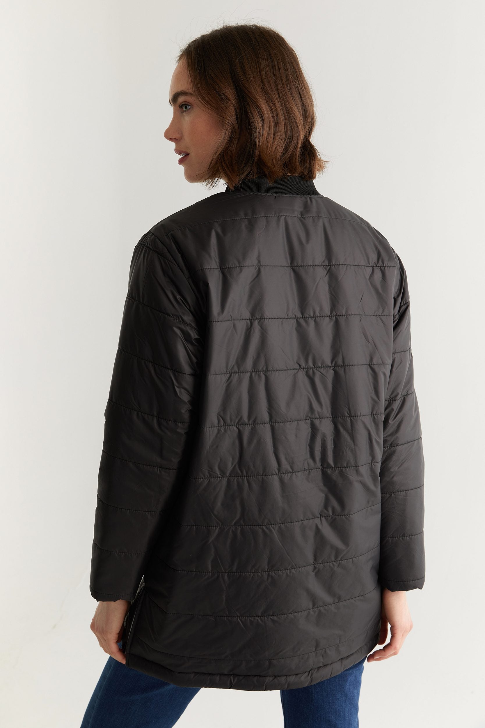 Oversized quilted coat with rib collar