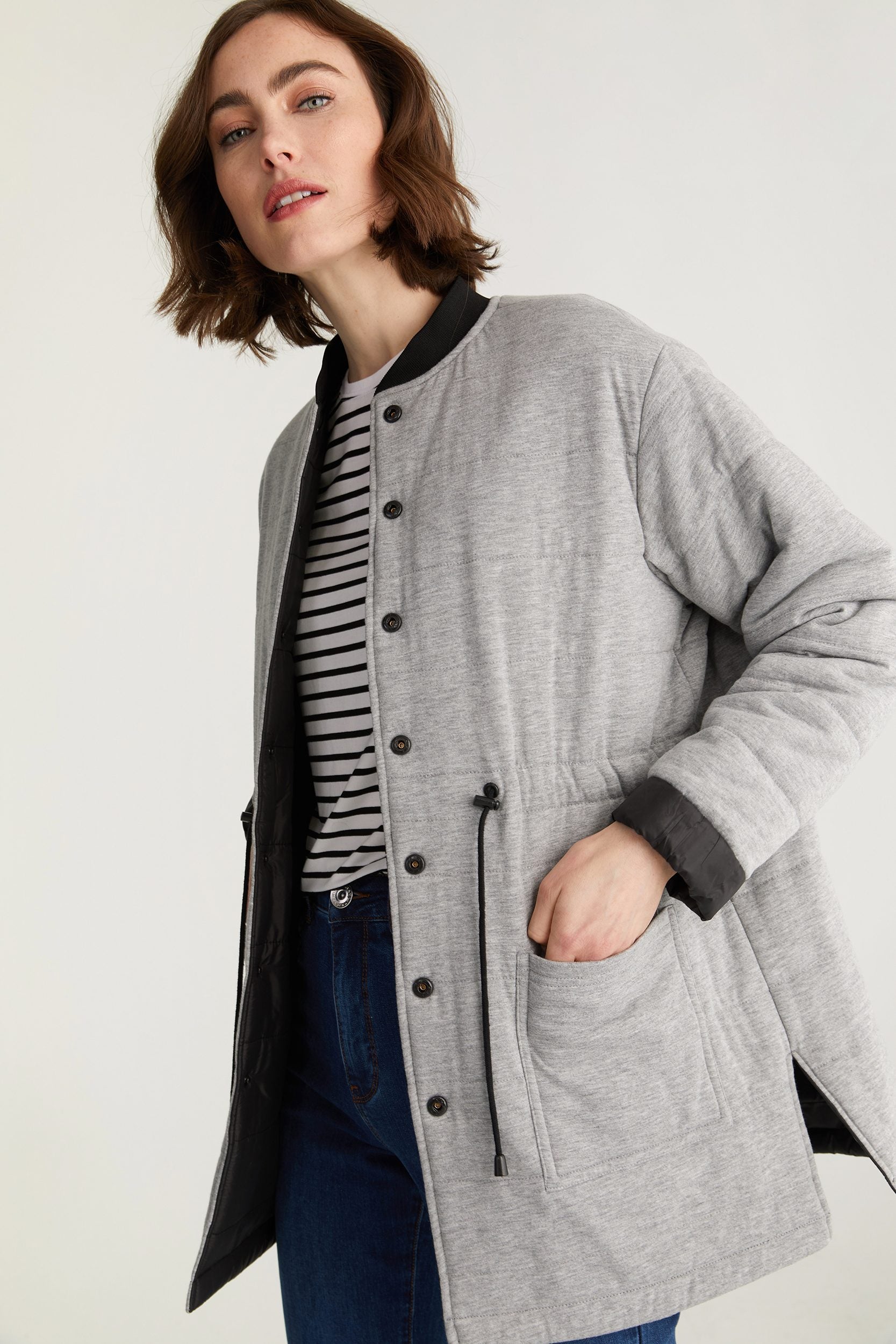 Oversized quilted coat with rib collar