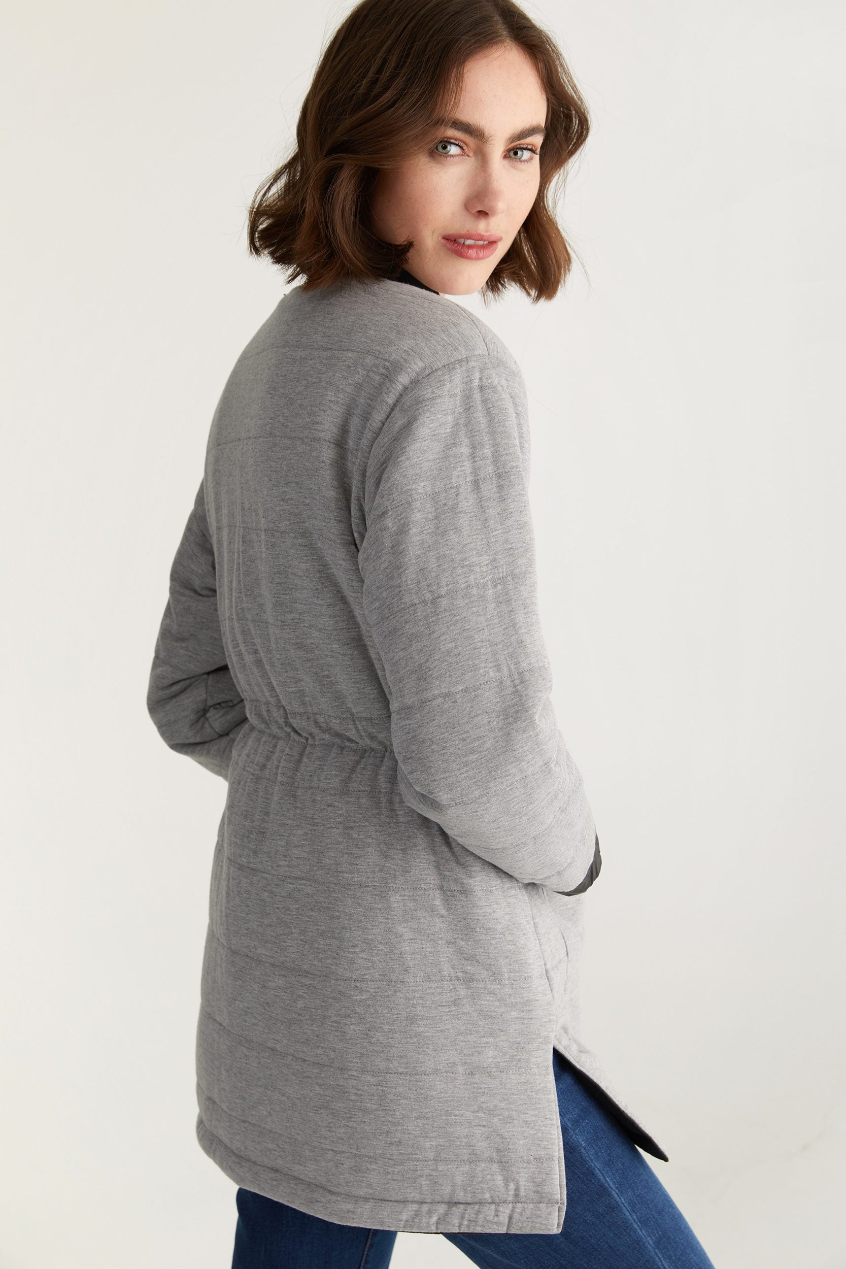 Oversized quilted coat with rib collar