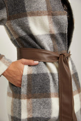Oversized plaid coat with sash