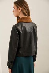 Leather Jacket With Removable Faux Fur Collar