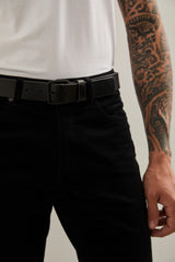 Ceinture en cuir à boucle noir mat