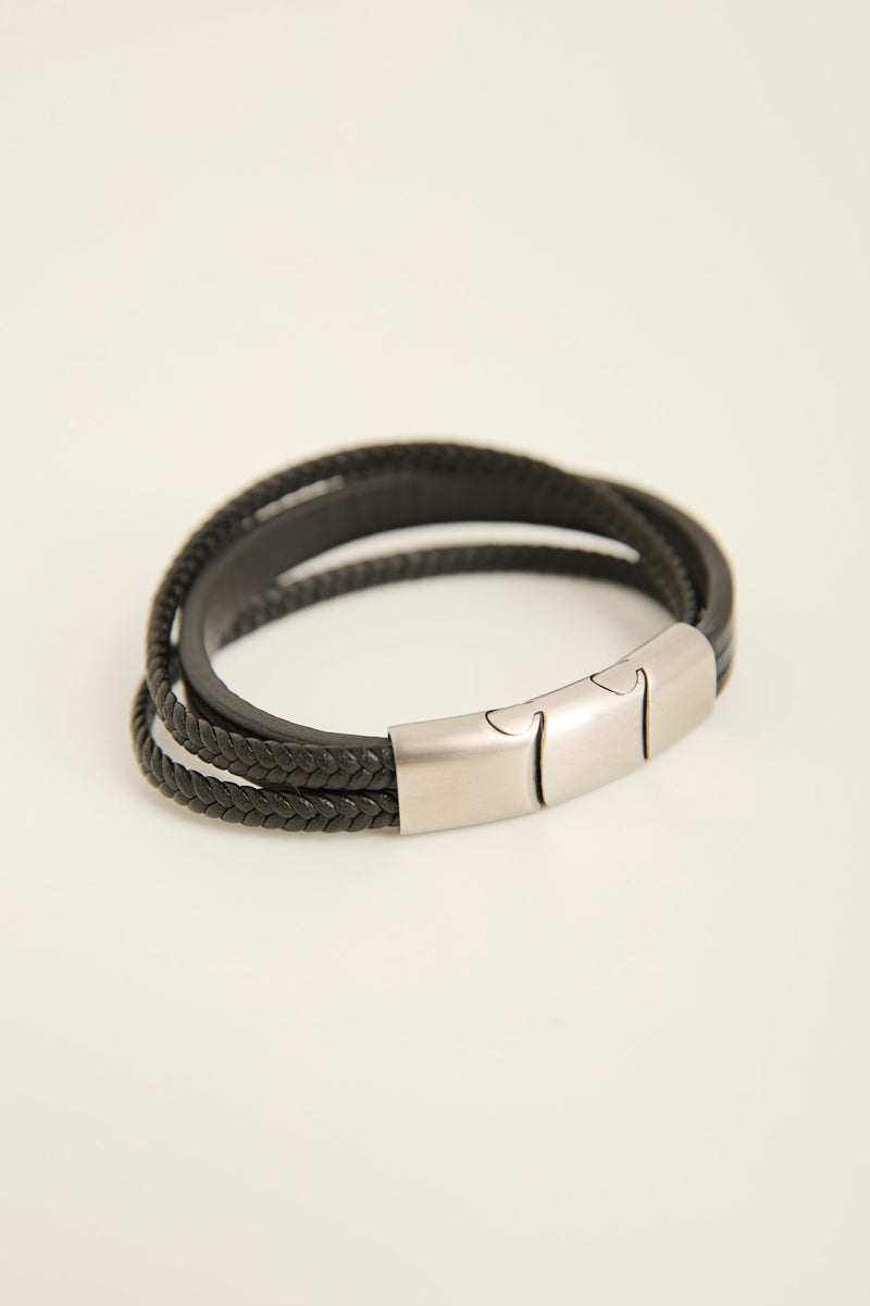 Multi row leather bracelet