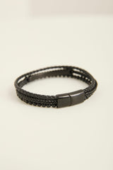 Multi row leather and stones b