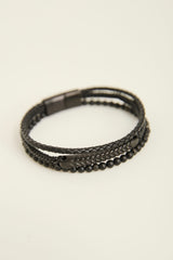 Multi row leather and stones b