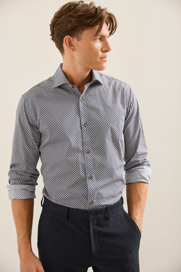 Micro Pattern Print Fitted Shirt