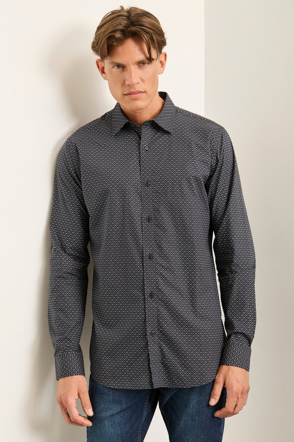 Micro-Geo Print Semi-Fitted Shirt