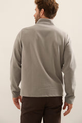 Stripe Effect Jersey Mock-Neck Zip Sweater