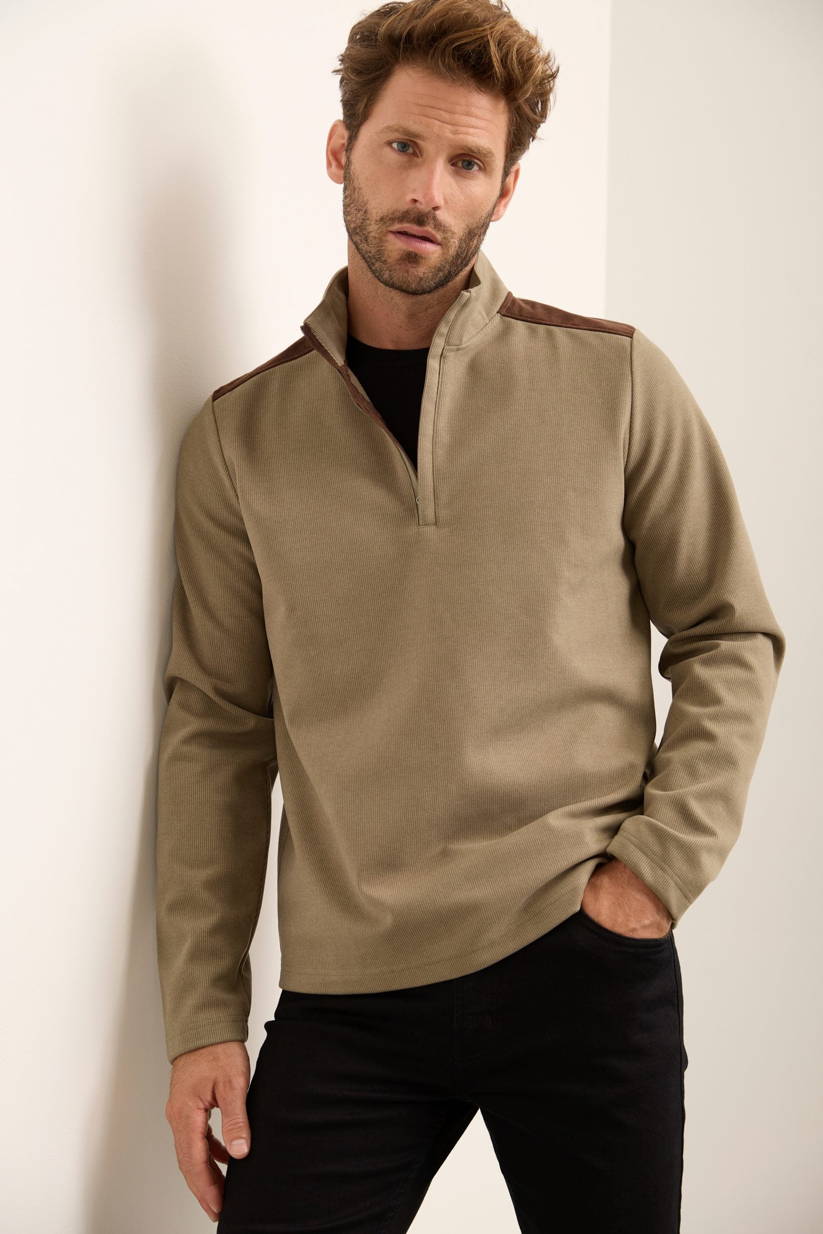 Chandail col montant à zip jersey effet rayures