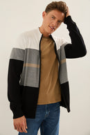 Block Stripe Zipped Mock Neck Sweater