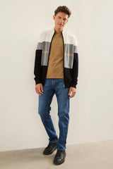 Block Stripe Zipped Mock Neck Sweater
