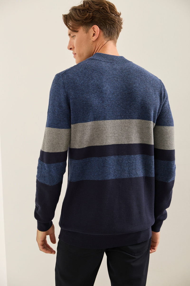 Colour Block Textured Mock Neck Sweater
