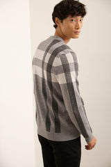 Check Placement Buttoned Cardigan