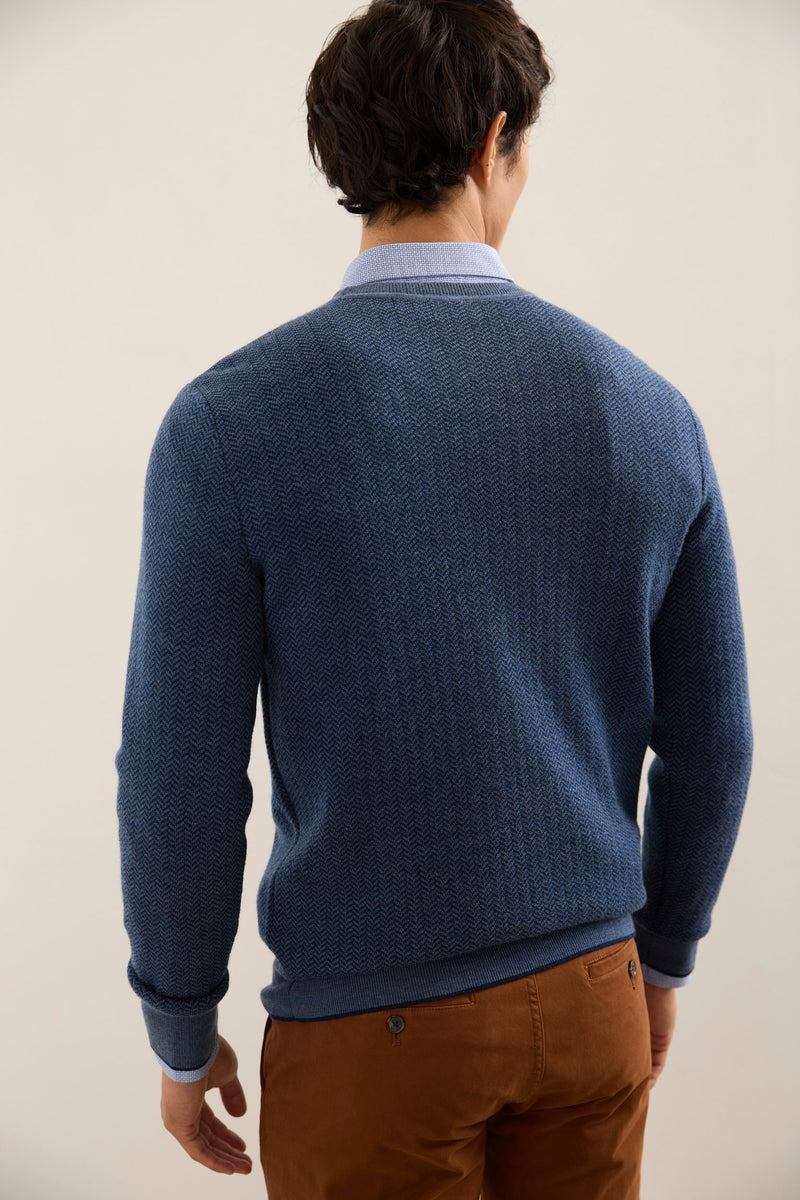 Herringbone Merino Wool Crew Neck Sweater
