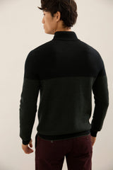 Herringbone Merino Wool Mock-Zip Sweater