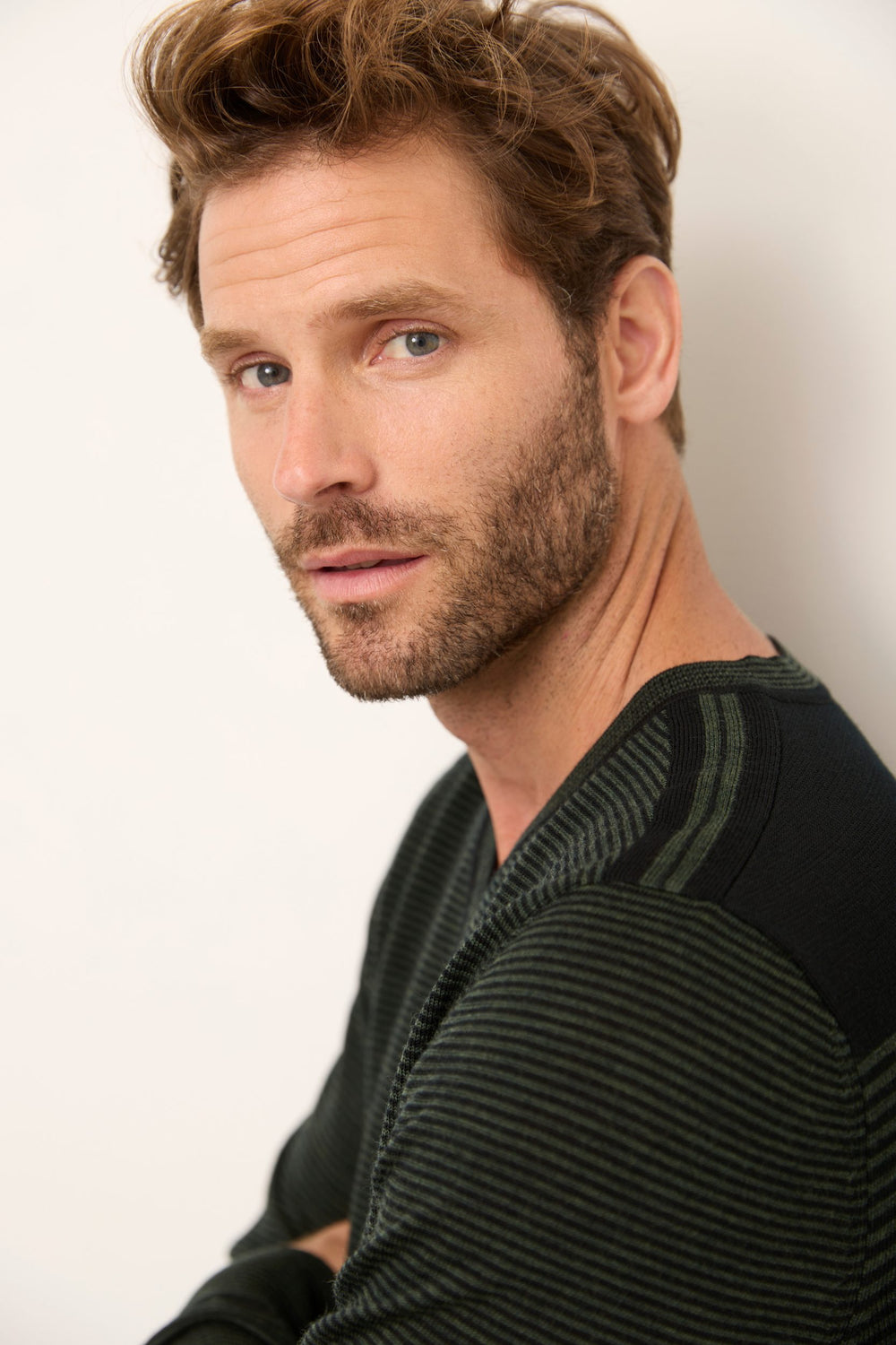 Striped Merino Wool V-Neck Sweater