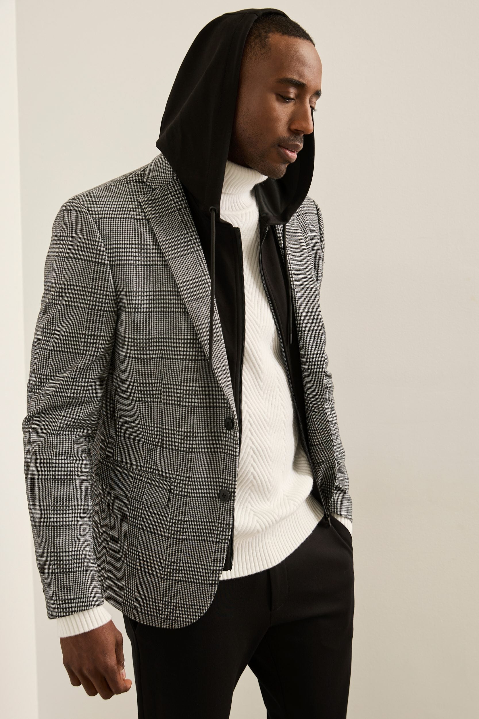 Veston à carreaux capuchon détachable