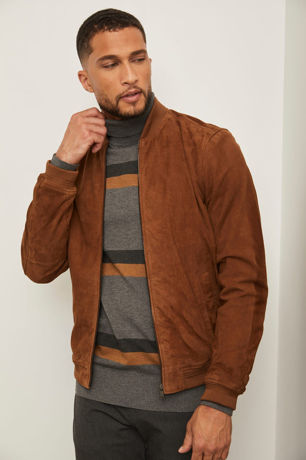 Ribbed collar Suede bomber jacket