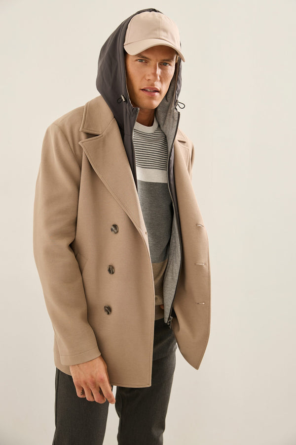 Manteau double boutonnage capuchon détachable