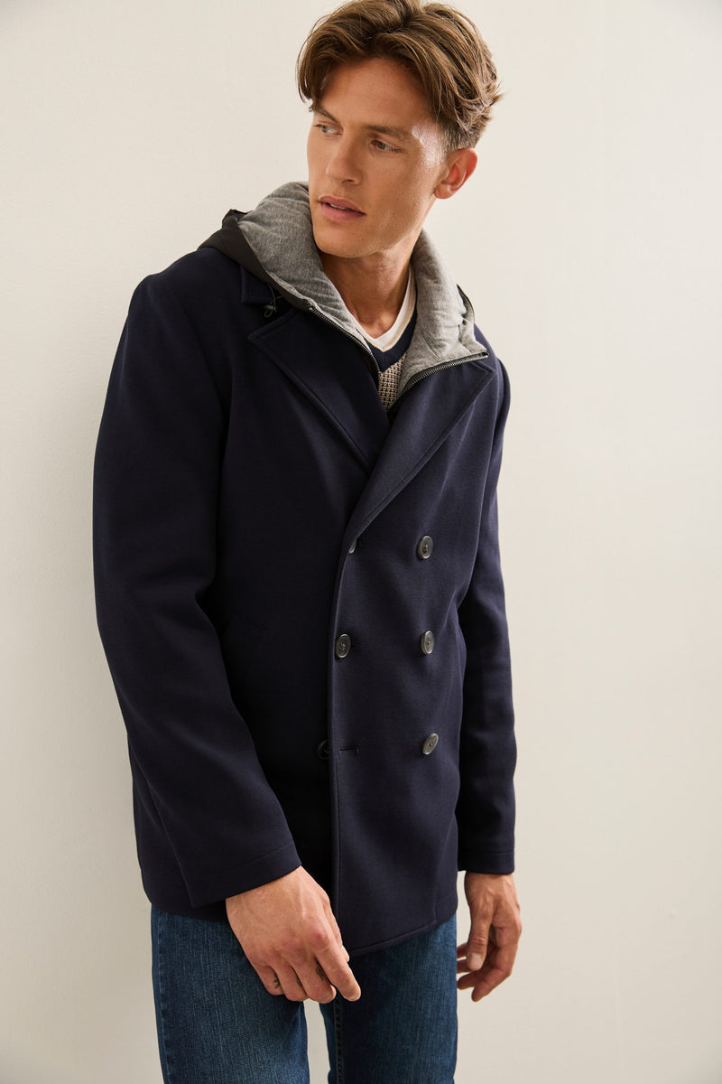 Manteau double boutonnage capuchon détachable