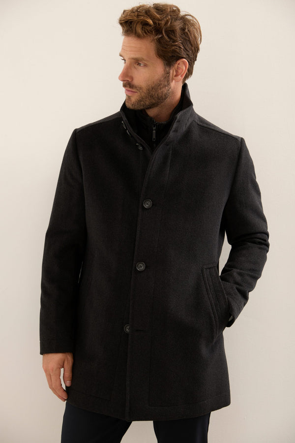 Mock Neck Coat With Removable Collar